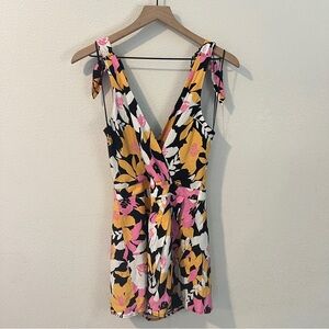 Skylar Rose Multicolor Floral Print Faux Wrap Style V Neck Skirted Romper Size S